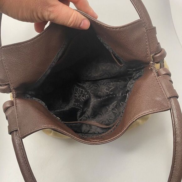 Simply Vera Vera Wang Shoulder Bag Hobo Purse Pebbled Leather Canvas - Picture 10 of 13